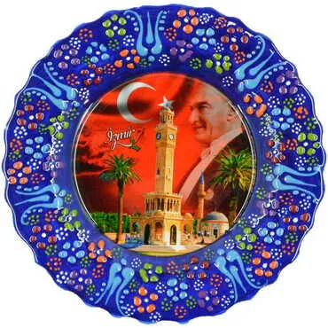 Izmir Themed Turkish Ceramic Plate With Epoxy 18 Cm - 9