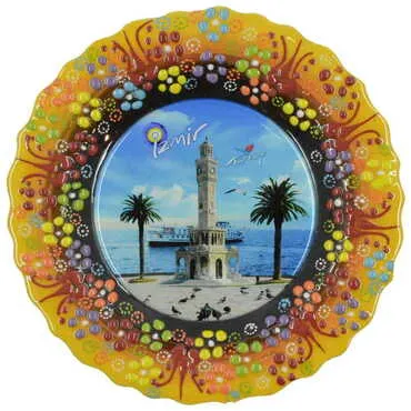Izmir Themed Turkish Ceramic Plate With Epoxy 18 Cm - 12