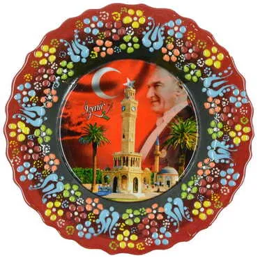 Izmir Themed Turkish Ceramic Plate With Epoxy 18 Cm - 14