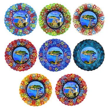 Toptan Kuşadası Temalı Çini Myros Resim Tabak 18 cm - 4