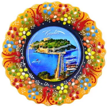 Toptan Kuşadası Temalı Çini Myros Resim Tabak 18 cm - 5
