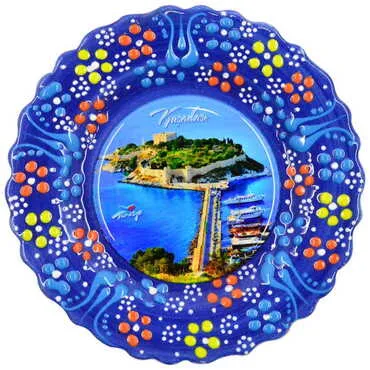 Toptan Kuşadası Temalı Çini Myros Resim Tabak 18 cm - 7