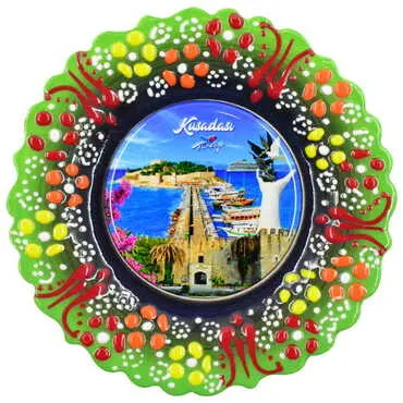 Toptan Kuşadası Temalı Çini Myros Resim Tabak 18 cm - 10