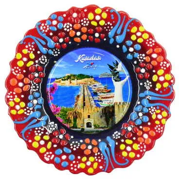 Toptan Kuşadası Temalı Çini Myros Resim Tabak 18 cm - 12