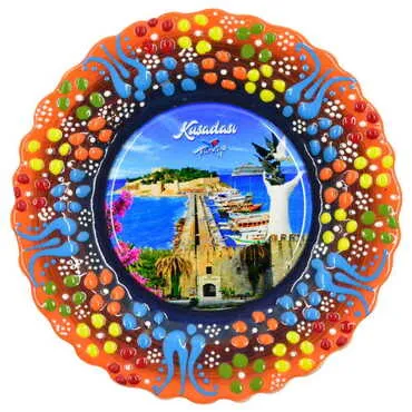 Toptan Kuşadası Temalı Çini Myros Resim Tabak 18 cm - 13