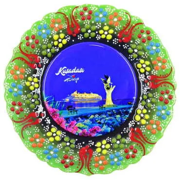 Toptan Kuşadası Temalı Çini Myros Resim Tabak 18 cm - 16