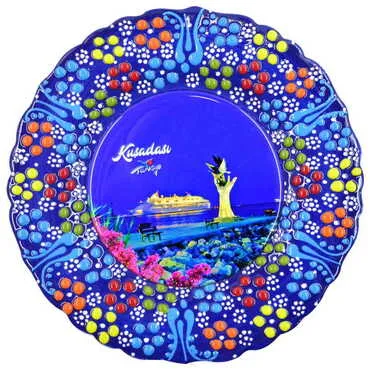 Toptan Kuşadası Temalı Çini Myros Resim Tabak 18 cm - 17