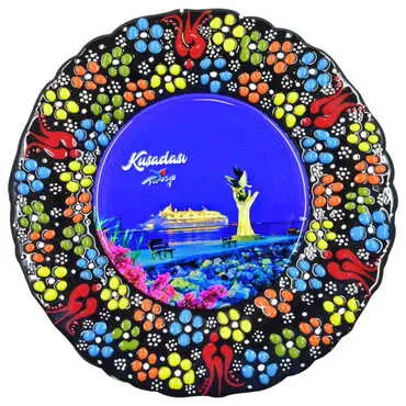 Toptan Kuşadası Temalı Çini Myros Resim Tabak 18 cm - 18