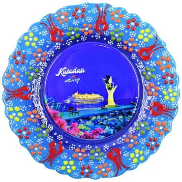 Toptan Kuşadası Temalı Çini Myros Resim Tabak 18 cm - 19