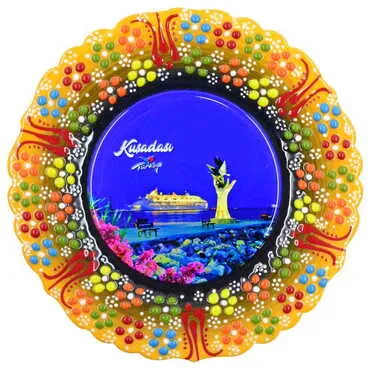 Toptan Kuşadası Temalı Çini Myros Resim Tabak 18 cm - 20