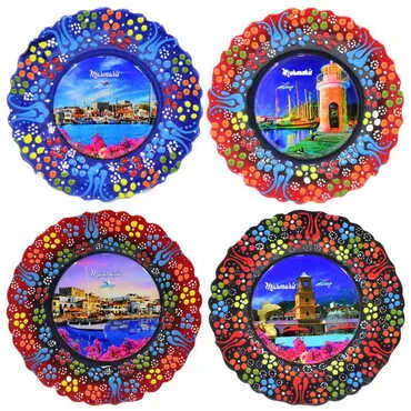 Marmaris Themed Turkish Ceramic Plate With Epoxy 18 Cm - 4