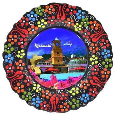 Marmaris Themed Turkish Ceramic Plate With Epoxy 18 Cm - 8
