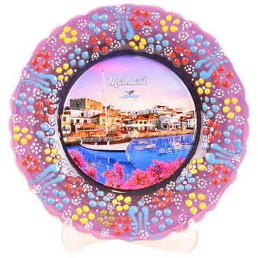Marmaris Themed Turkish Ceramic Plate With Epoxy 18 Cm - 10