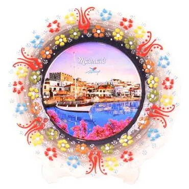 Marmaris Themed Turkish Ceramic Plate With Epoxy 18 Cm - 14